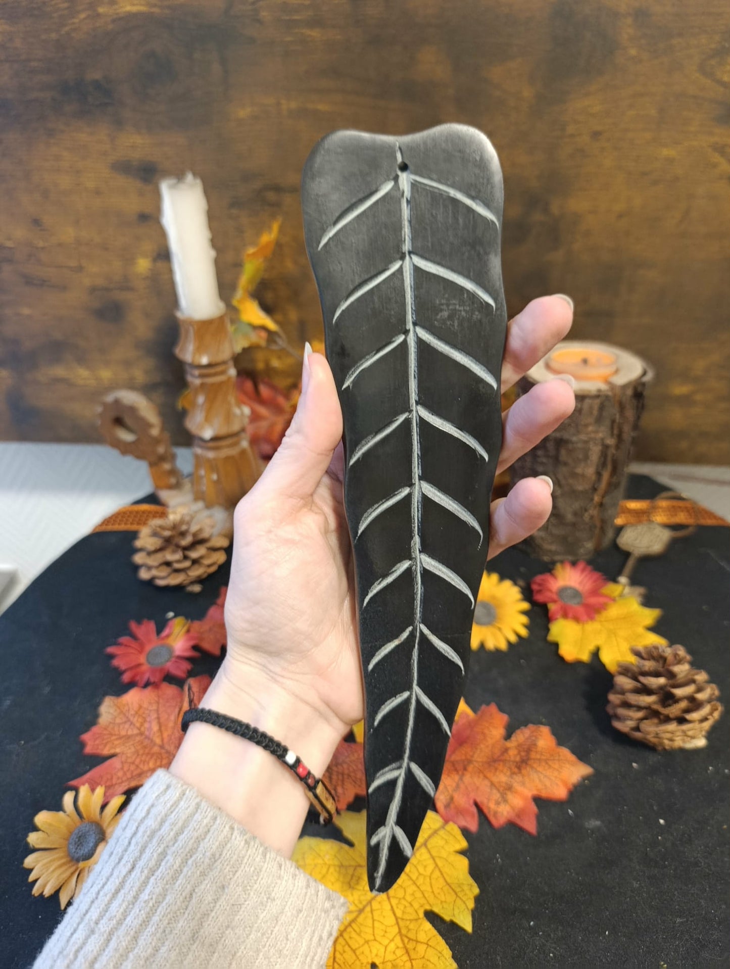 Porte encens feuille pierre