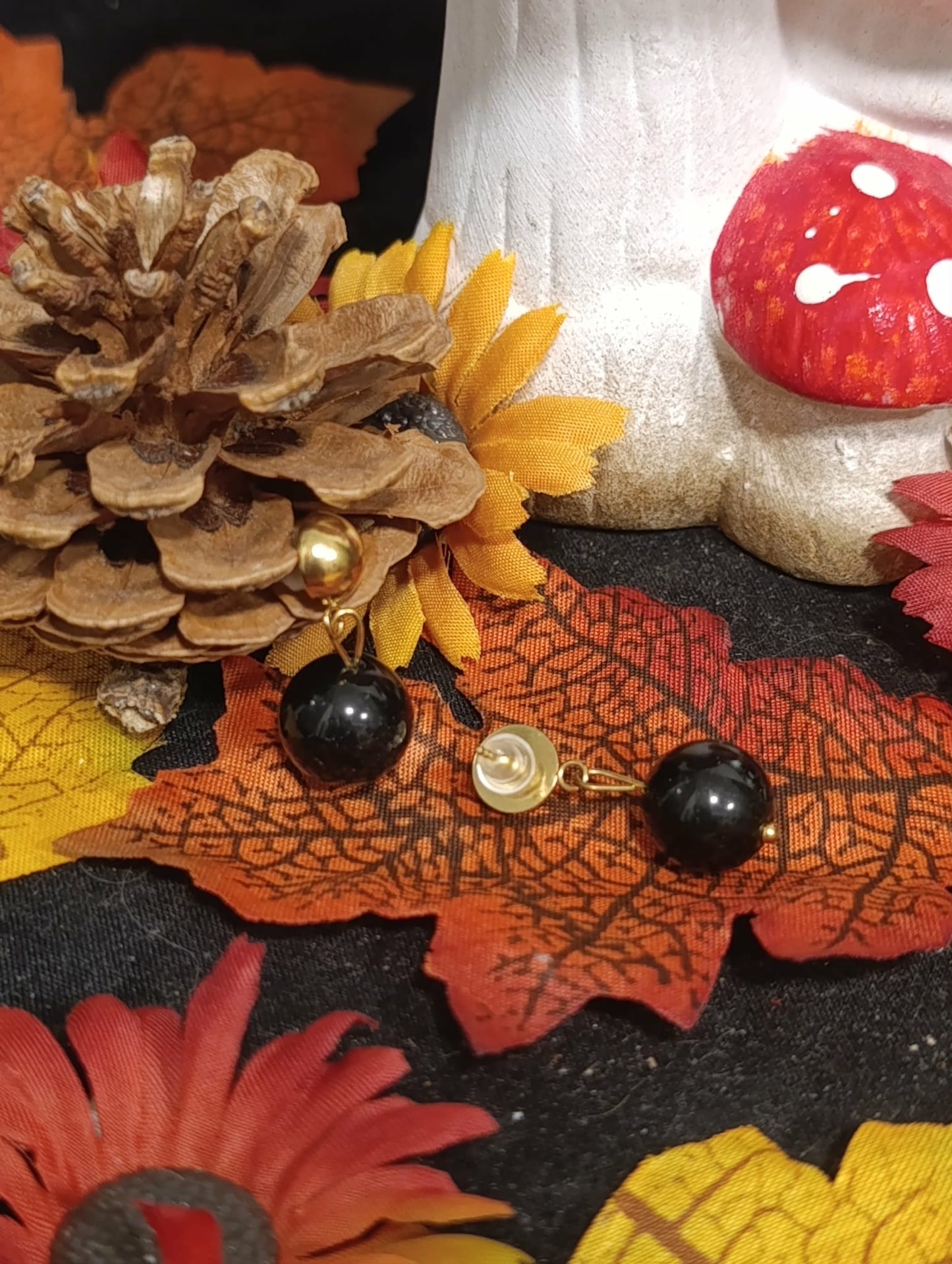 Boucle d'oreille boule Obsidienne noire