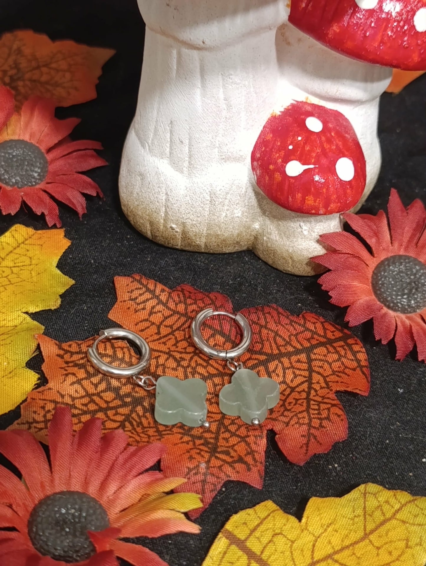 Boucle d'oreille fleur Aventurine verte