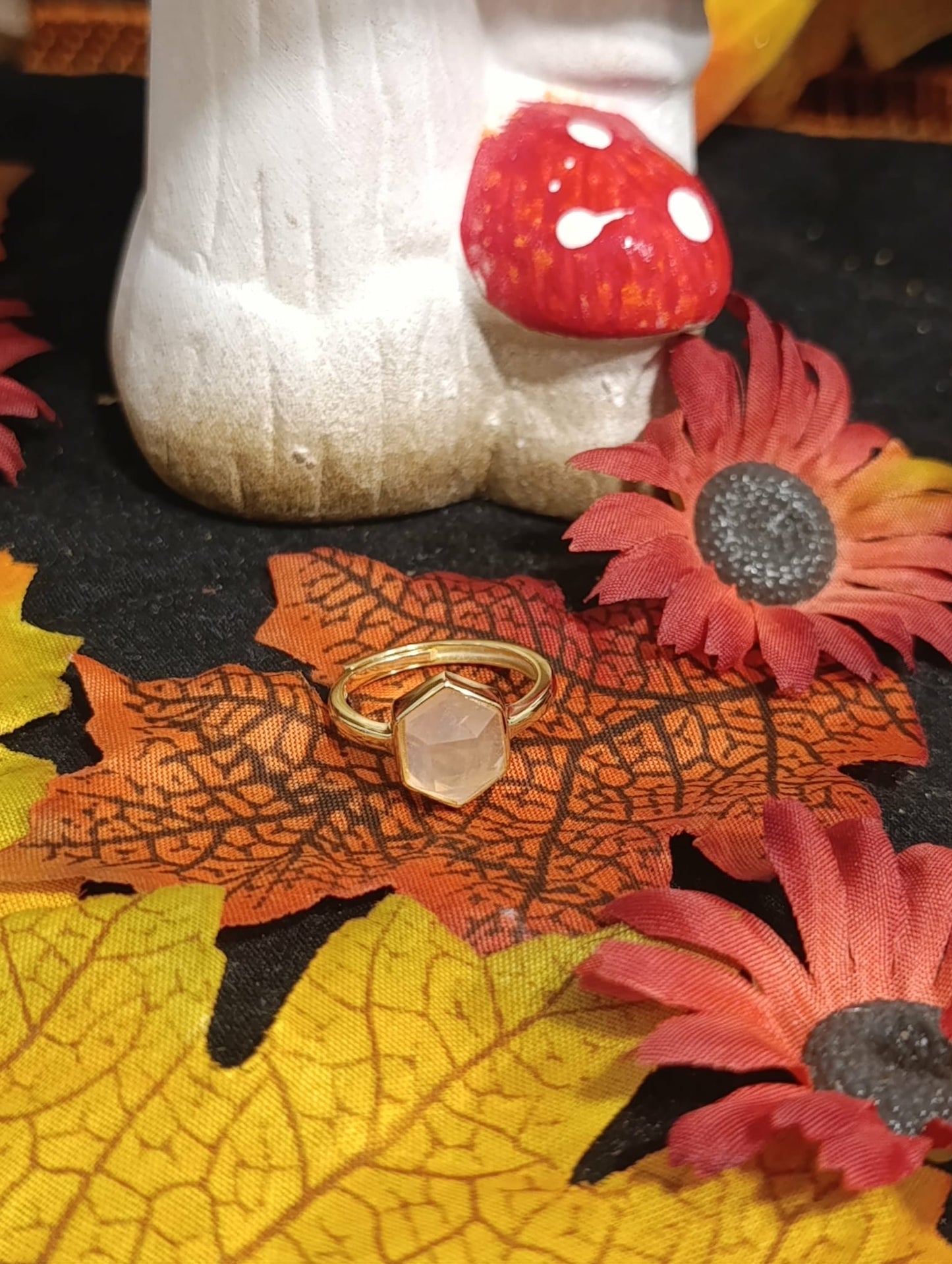 Bague Quartz Rose hexagone