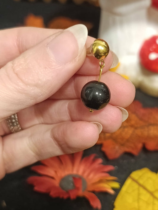 Boucle d'oreille boule Obsidienne noire