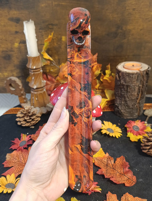 Porte-encens tête de mort marbré