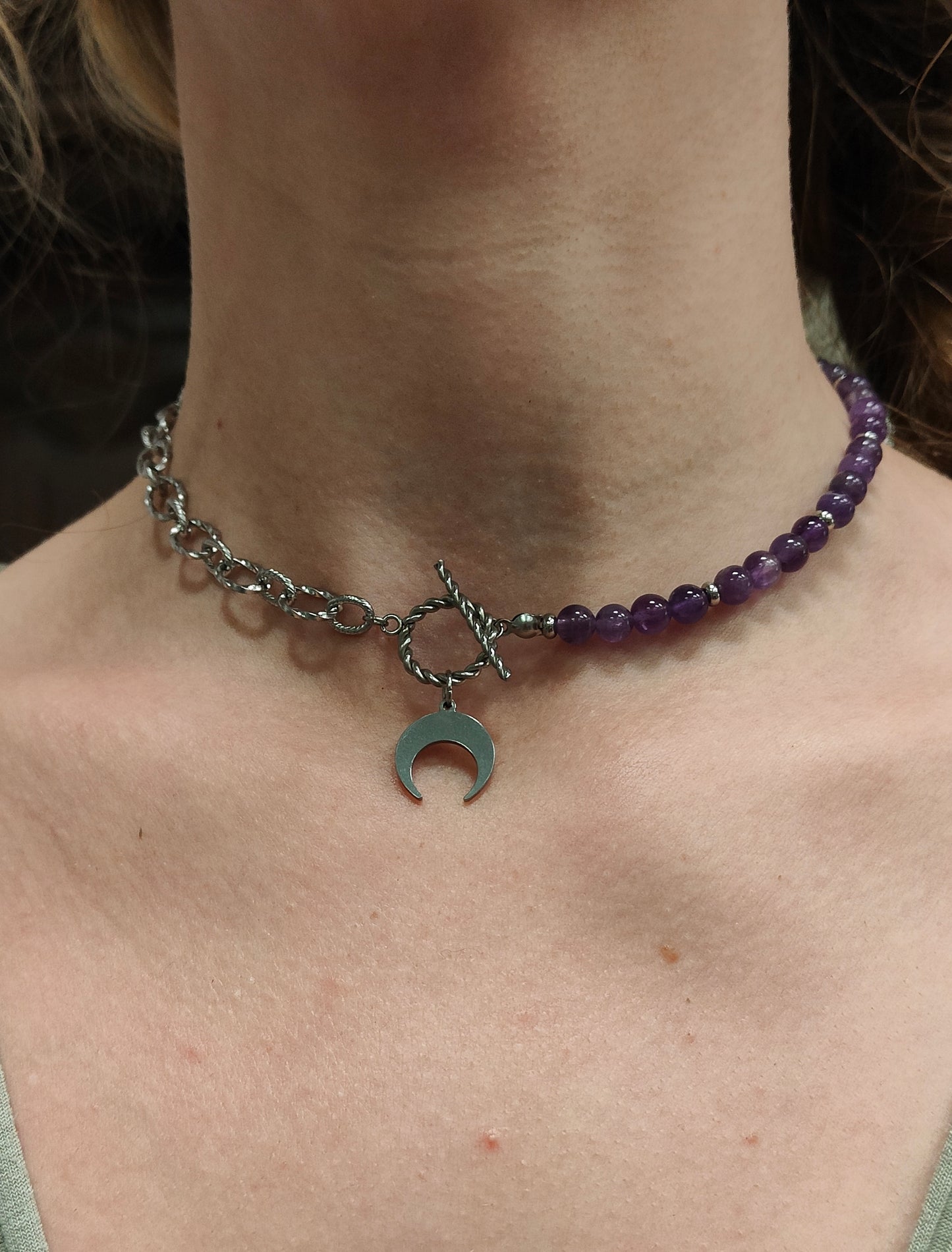 Collier améthyste lune