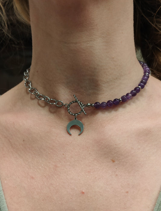 Collier améthyste lune