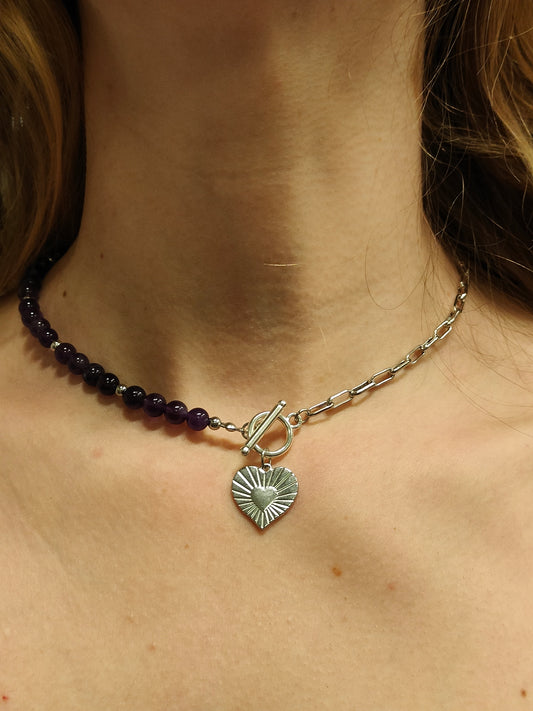 Collier améthyste coeur