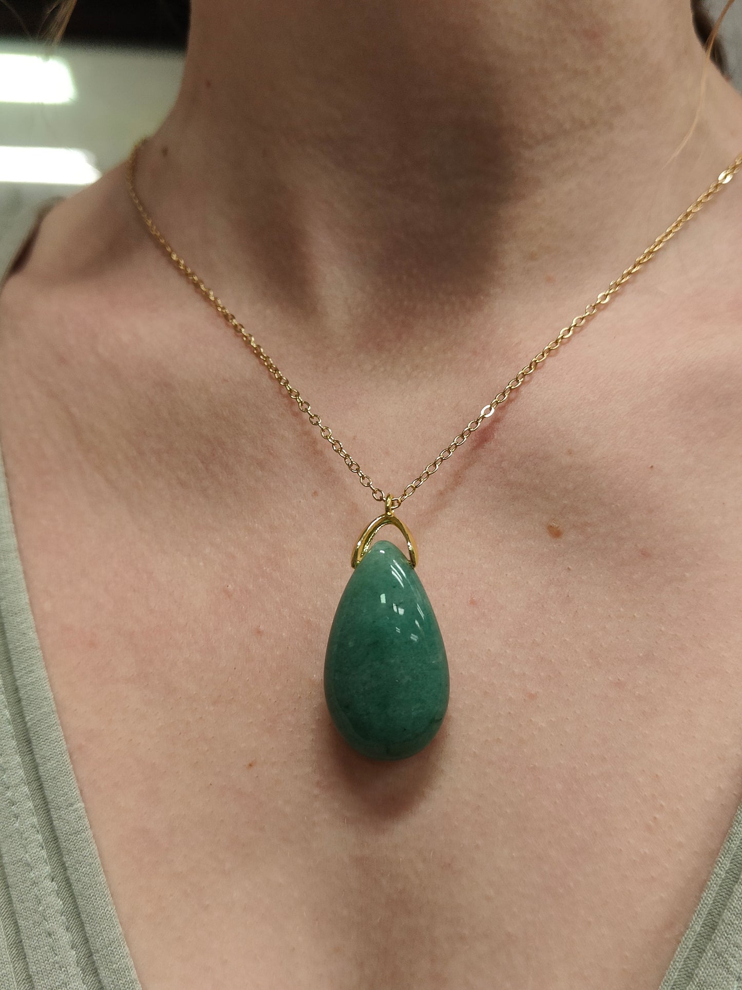 Collier goutte aventurine verte