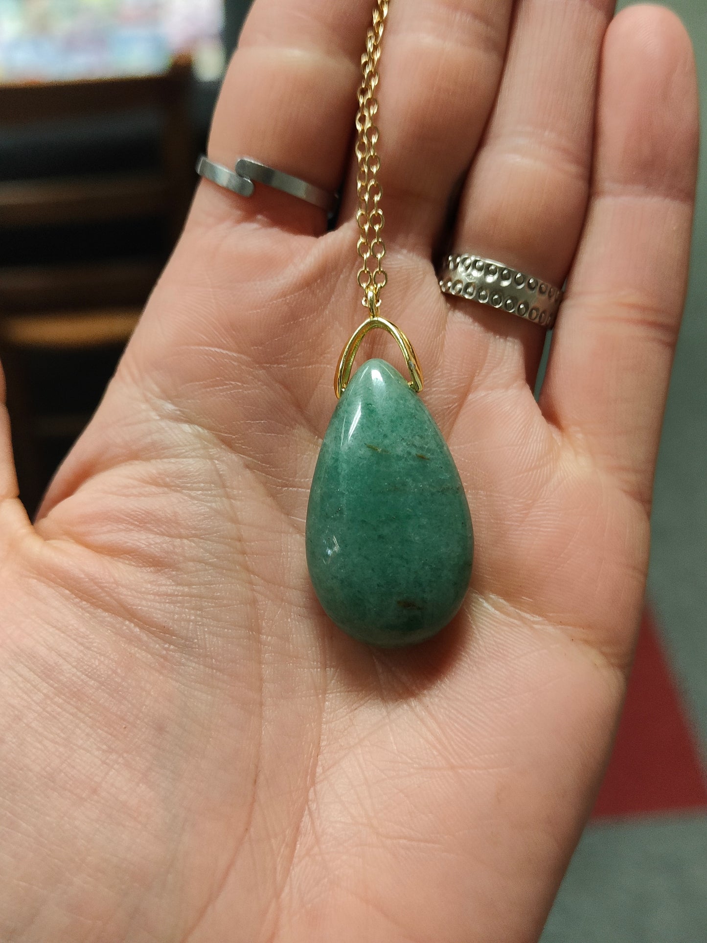 Collier goutte aventurine verte