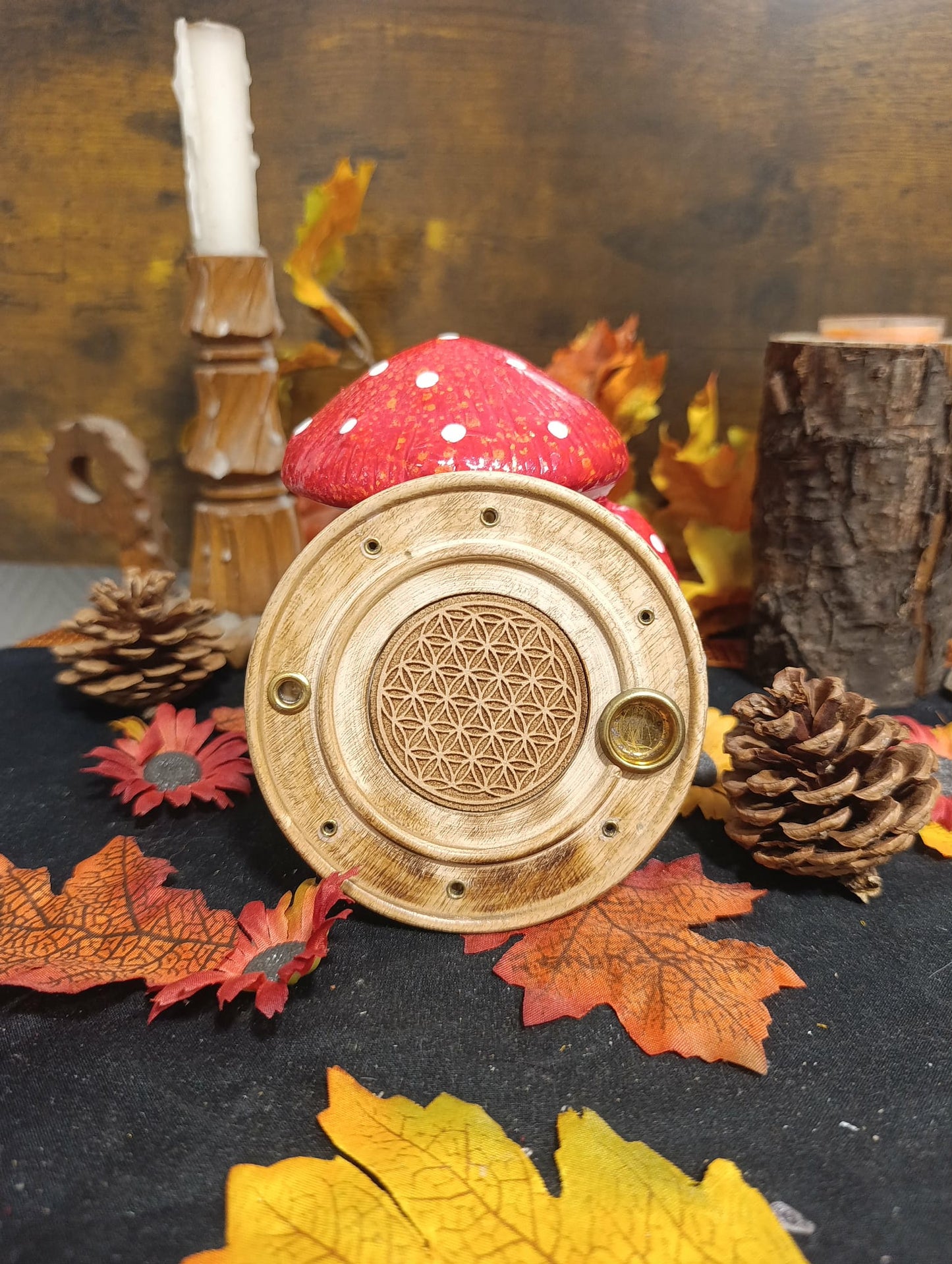 Porte encens bois fleur de vie