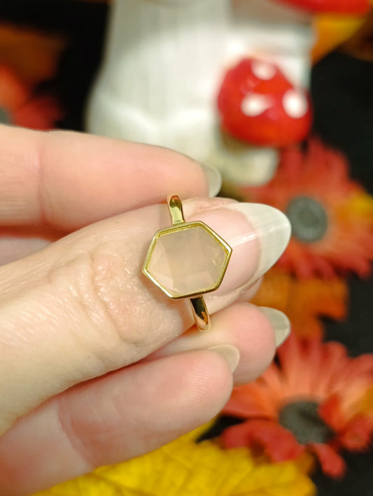 Bague Quartz Rose hexagone