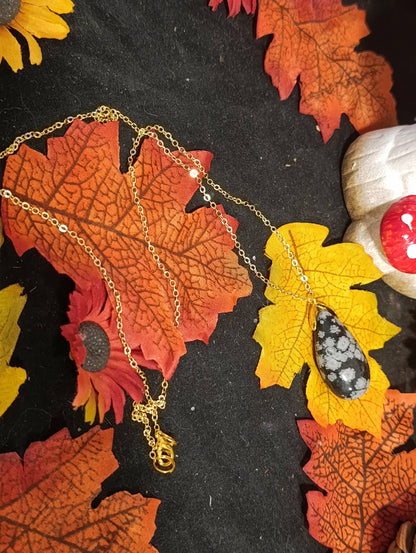 Sautoir goutte Obsidienne flocon de neige